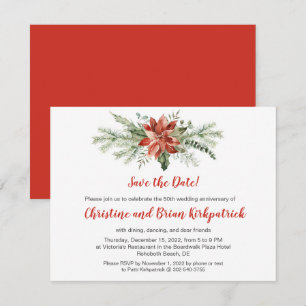 Evergreen Red Poinsettia Christmas - Patti K RSVP  Card