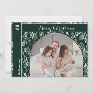 Evergreen Ribbon Modern One Photo Christmas Holiday Card