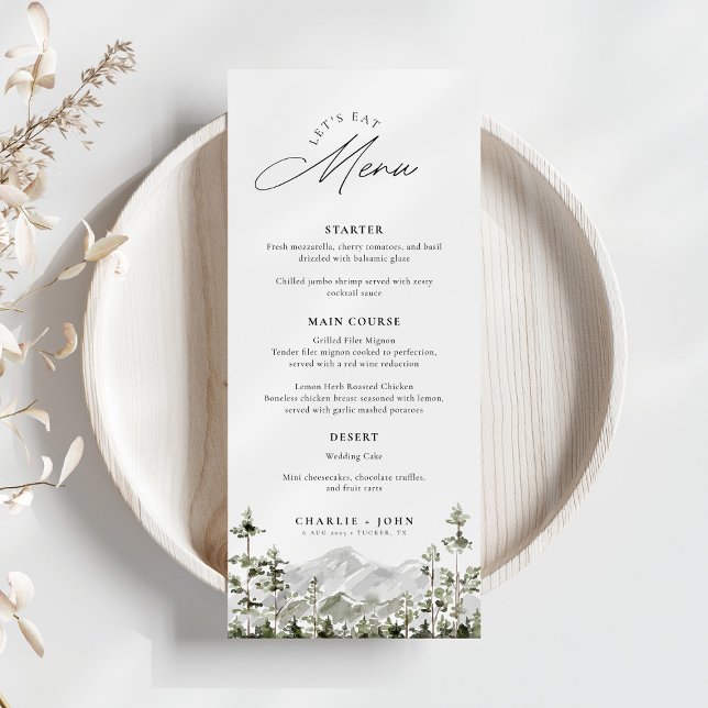 Evergreen Rustic Mountain Forest Boho Wedding Menu (Creator Uploaded)