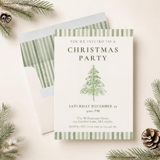 Evergreen Sage Green Christmas Tree Personalised Invitation