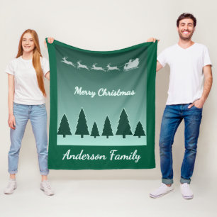 Evergreen Sleigh Family Comfort Glow Fleece Blanket
