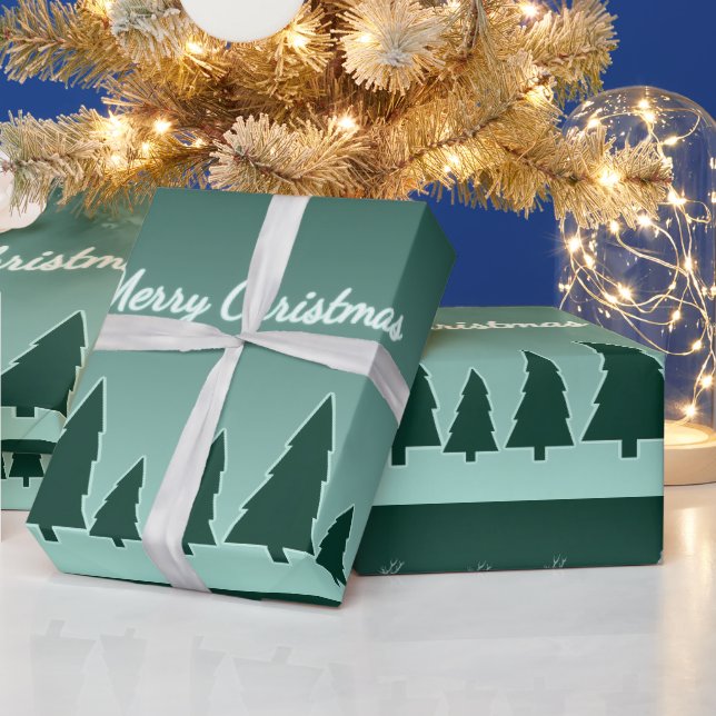 Evergreen Sleigh Forest Pattern Glow Wrapping Paper (Holidays)