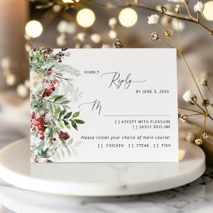 Evergreen snow winter wedding meal choice RSVP