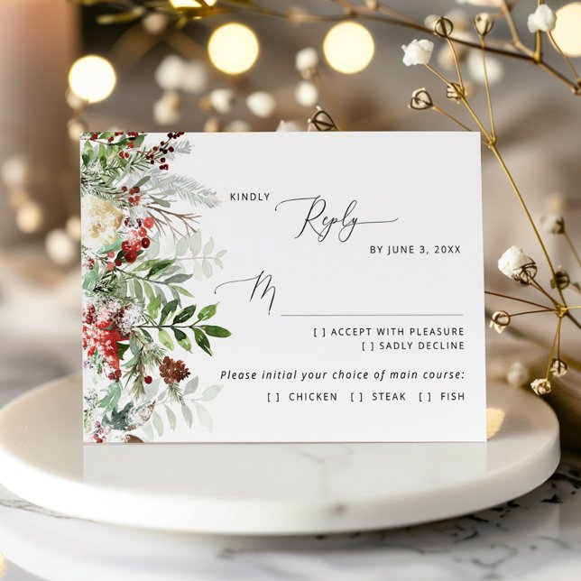 Evergreen snow winter wedding meal choice RSVP (Creator Uploaded)