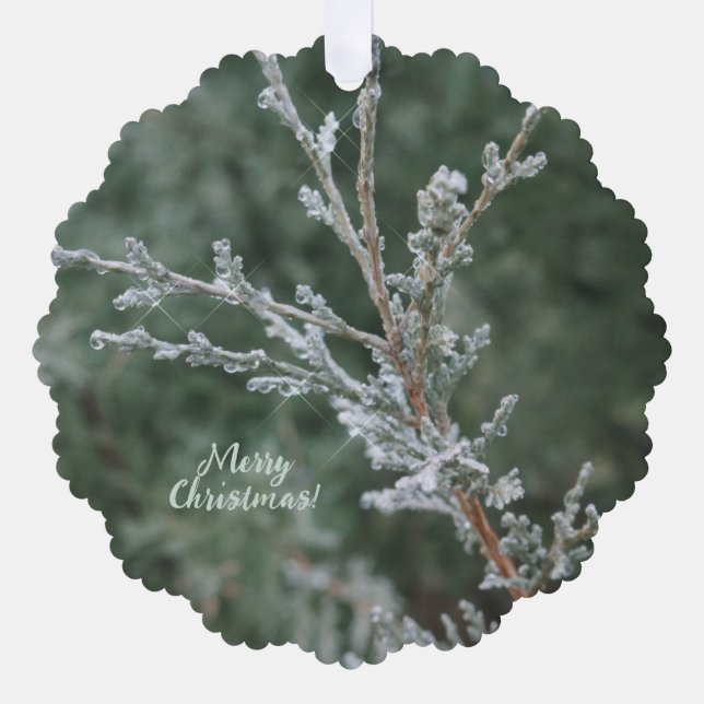 Evergreen Sparkling Frost Merry Christmas  Tree Decoration Card (Front)