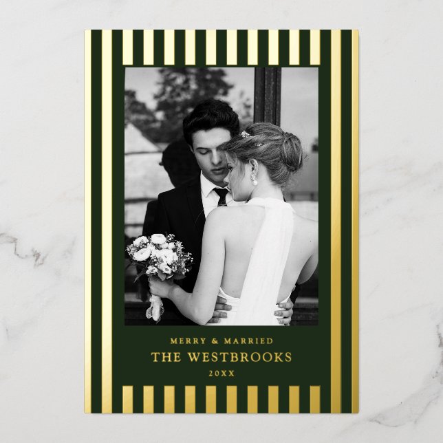 Evergreen Stripes  Foil Holiday Card (Front)