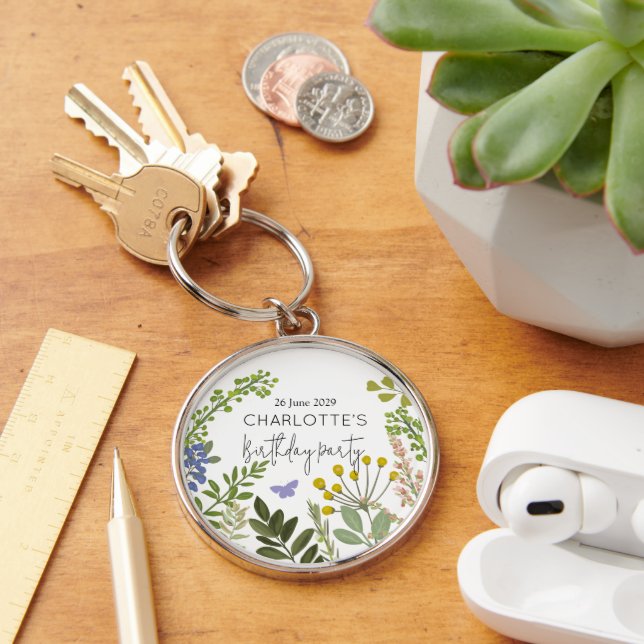Evergreen Summer Garden Birthday Party  Key Ring (Desk)