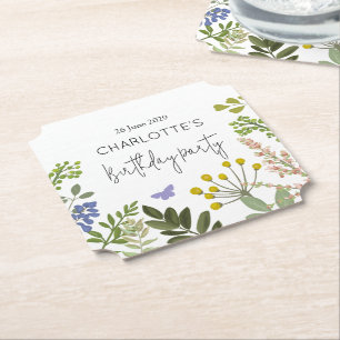 Evergreen Summer Garden Birthday Party Paper Coaster