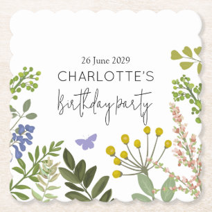 Evergreen Summer Garden Birthday Party  Paper Coaster