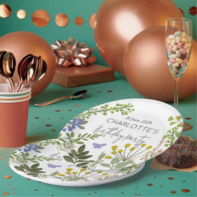 Evergreen Summer Garden Birthday Party  Paper Plate (Multi)