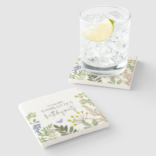 Evergreen Summer Garden Birthday Party Stone Coaster