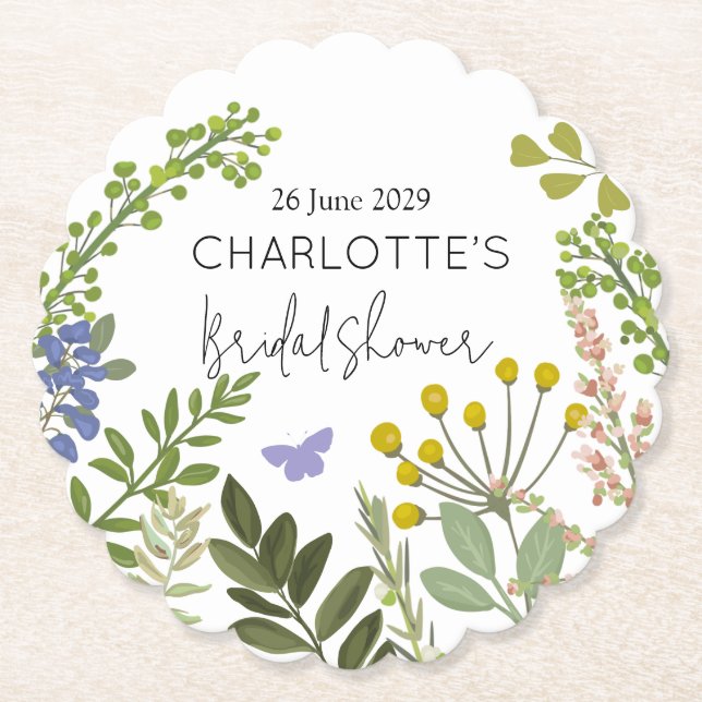 Evergreen Summer Garden Bridal Shower  Paper Coaster (Front)