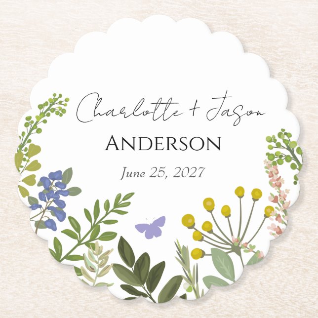 Evergreen Summer Garden Wedding  Paper Coaster (Front)