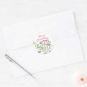 Evergreen Swag   Merry Christmas Classic Round Sticker