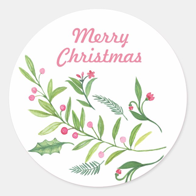 Evergreen Swag | Merry Christmas Classic Round Sticker (Front)