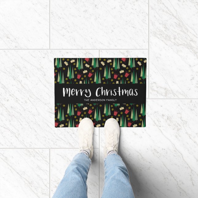 Evergreen Tree and Gifts Pattern Merry Christmas Doormat (Indoor)