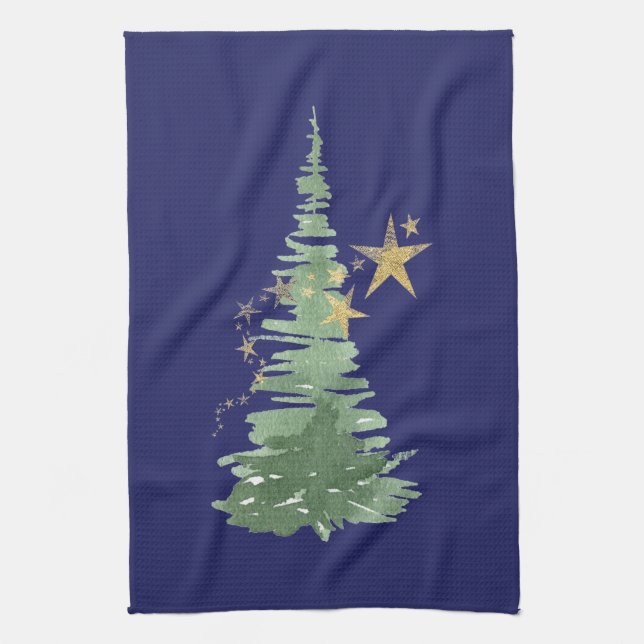 Evergreen Tree and Stars Tea Towel (Vertical)