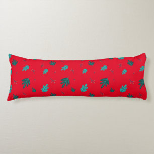 Evergreen Tree Leaves & Red Holly Berries Body Cushion