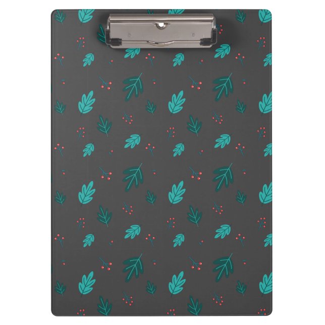 Evergreen Tree Leaves & Red Holly Berries Clipboard (Front)