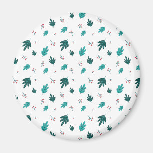 Evergreen Tree Leaves & Red Holly Berries Magnet