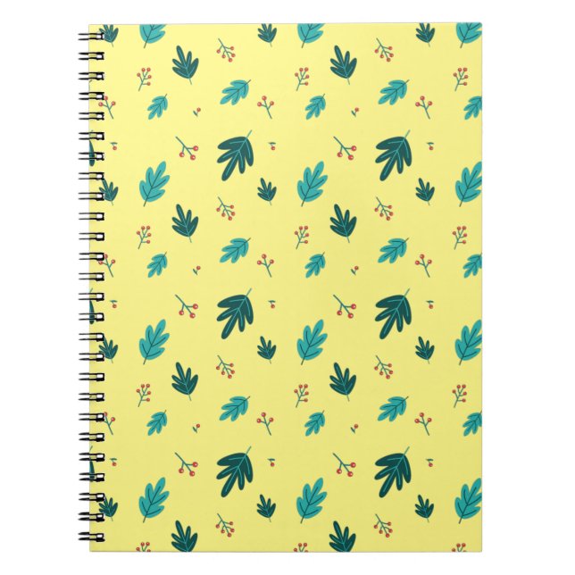 Evergreen Tree Leaves & Red Holly Berries Notebook (Front)