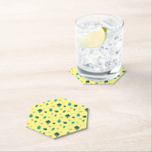 Evergreen Tree Leaves & Red Holly Berries Paper Coaster