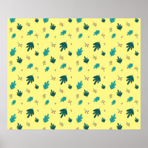 Evergreen Tree Leaves & Red Holly Berries Poster