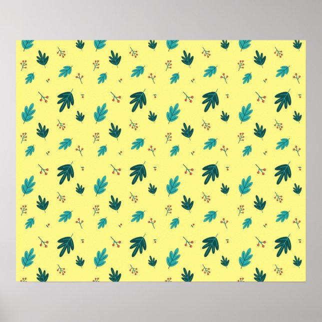 Evergreen Tree Leaves & Red Holly Berries Poster (Front)