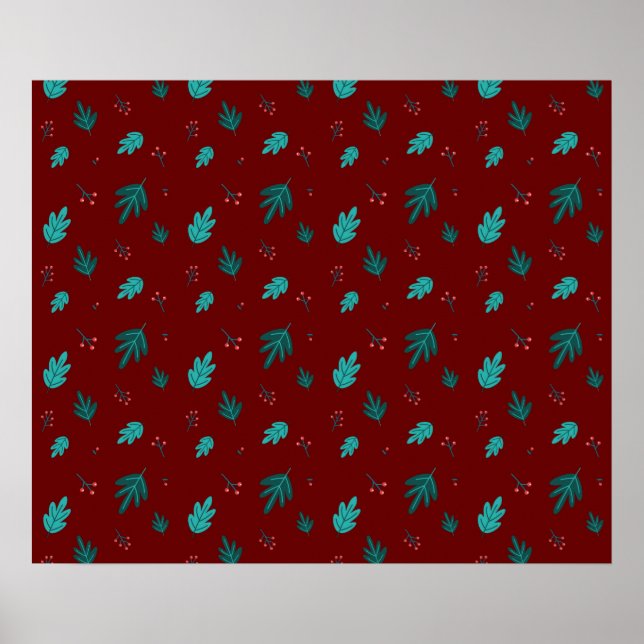 Evergreen Tree Leaves & Red Holly Berries Poster (Front)