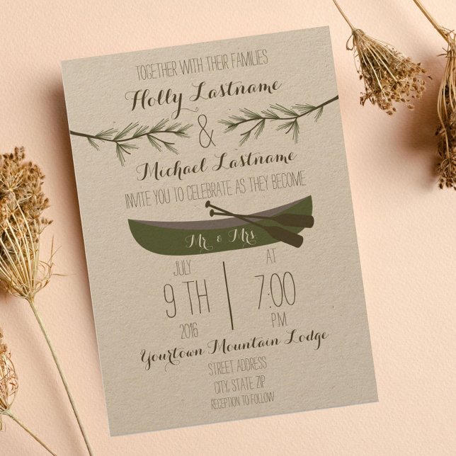 Evergreen Trees + Canoe Wedding Invitation (Creator Uploaded)