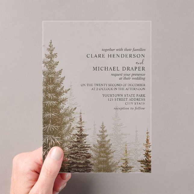 Evergreen Trees Rustic Woodland Wedding Acrylic Invitations (Insitu (Handheld))