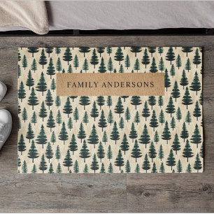 Evergreen Vintage Pine in Dark Green and Beige Doormat