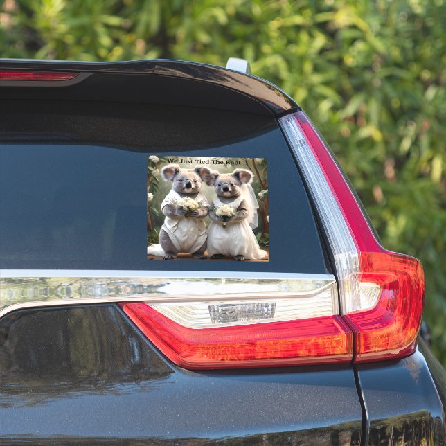 "Evergreen Vows: A Koala Wedding in White" (Car Side)