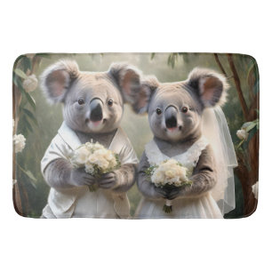 "Evergreen Vows: A Koala Wedding in White" Bath Mat