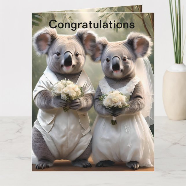 "Evergreen Vows: A Koala Wedding in White" Card (Front)