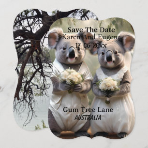 "Evergreen Vows: A Koala Wedding in White" Invitation