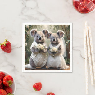 "Evergreen Vows: A Koala Wedding in White" Napkin