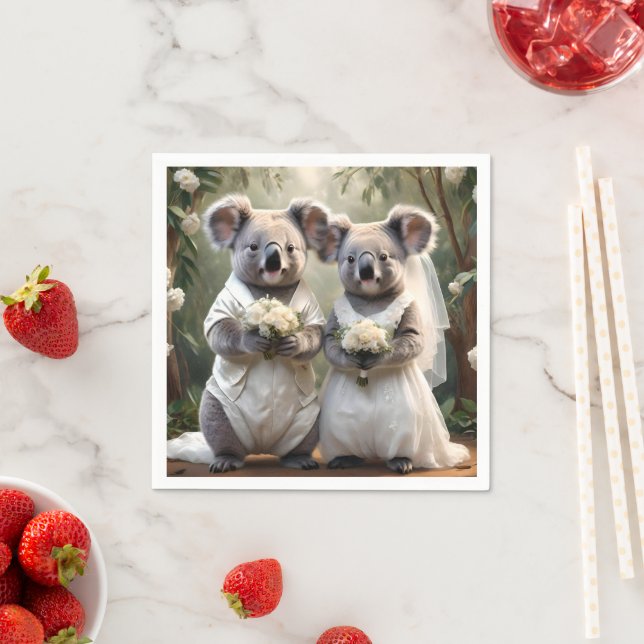 "Evergreen Vows: A Koala Wedding in White" Napkin (Insitu)