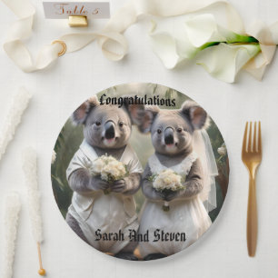 "Evergreen Vows: A Koala Wedding in White" Paper Plate
