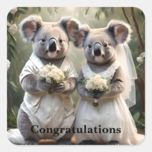 "Evergreen Vows: A Koala Wedding in White" Square Sticker