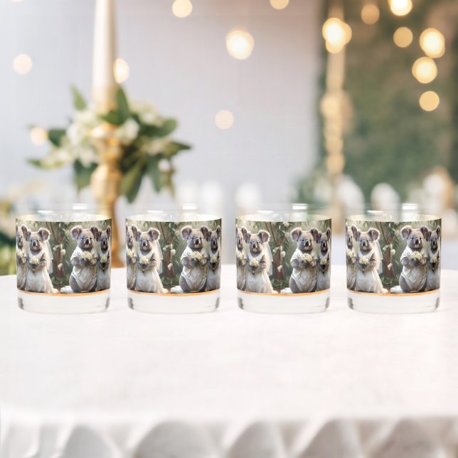 "Evergreen Vows: A Koala Wedding in White" Whiskey Glass (Insitu (Wedding))