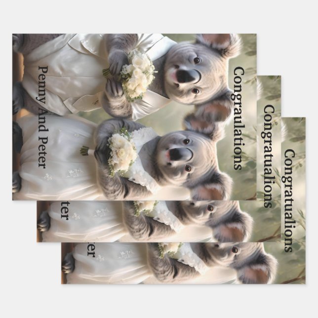 "Evergreen Vows: A Koala Wedding in White" Wrapping Paper Sheet (Set)