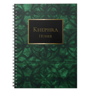 Evergreen Watercolor Black And Gold Name Notebook