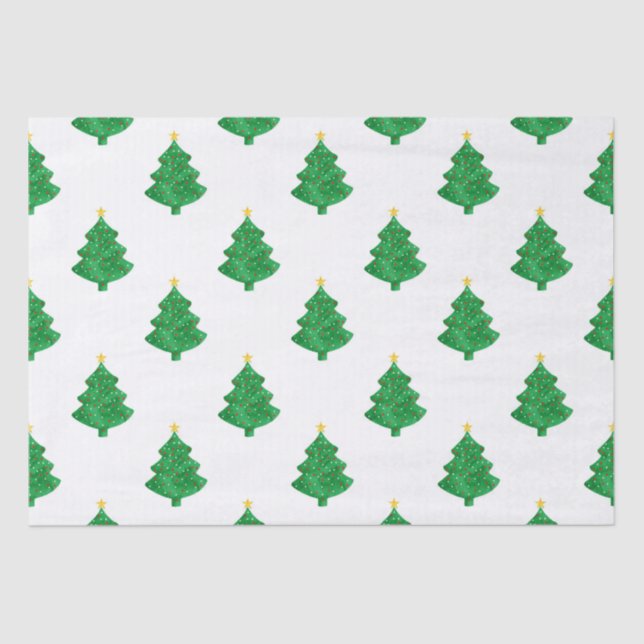 Evergreen Watercolor Christmas Trees Tissue Paper (Front)