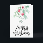 Evergreen Watercolor Merry Christmas Blank Holiday Card<br><div class="desc">Send out your holiday greetings in style this year with this card featuring our watercolor pine needles and whimsical type.</div>