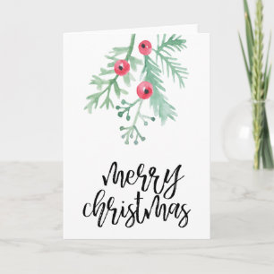 Evergreen Watercolor Merry Christmas Blank Holiday Card