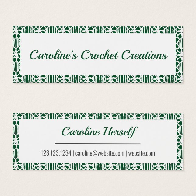 Evergreen White Crochet Lace Pattern Business Card (Front & Back)