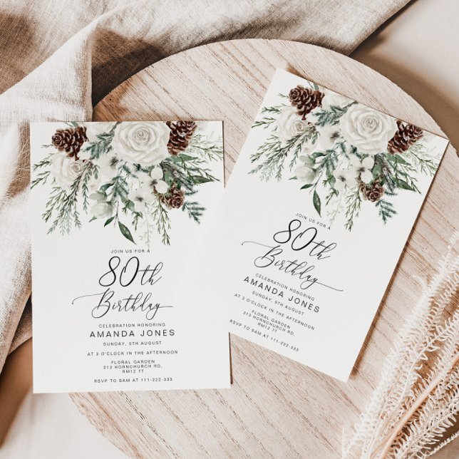 Evergreen winter 80th Birthday celebration Invitation (Creator Uploaded)