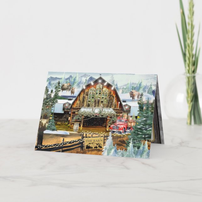 Evergreen Winter Barn Thank you Card 5"x7" (Front)