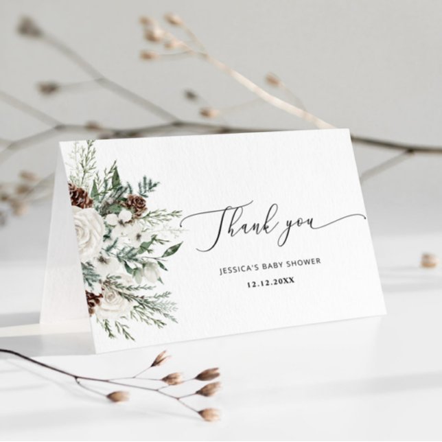 Evergreen winter elegant baby shower thank you card (Creator Uploaded)